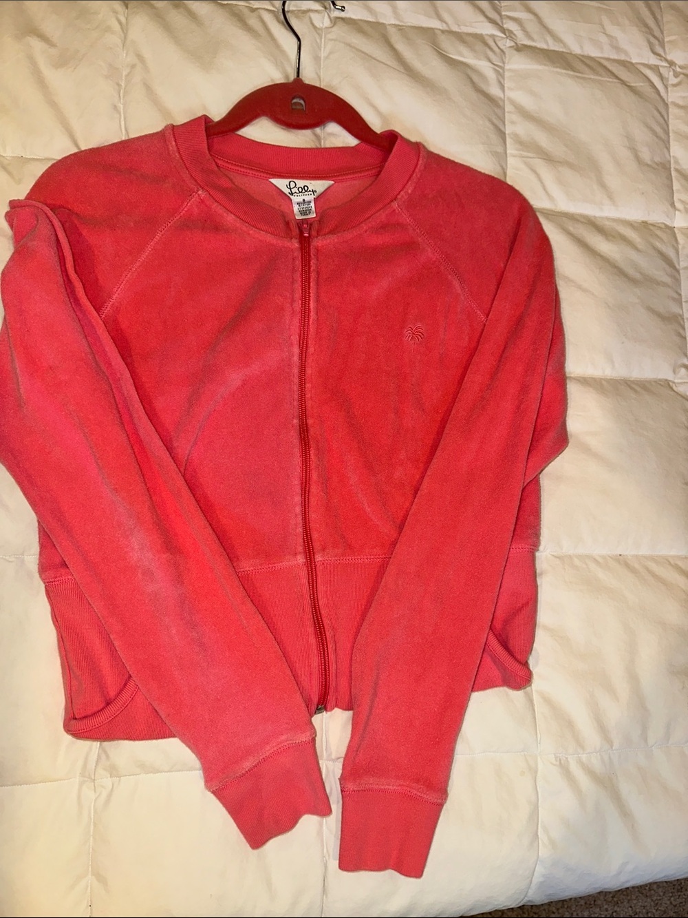 Lilly Pulitzer Bright Coral Zip-Front Crewneck Sweater